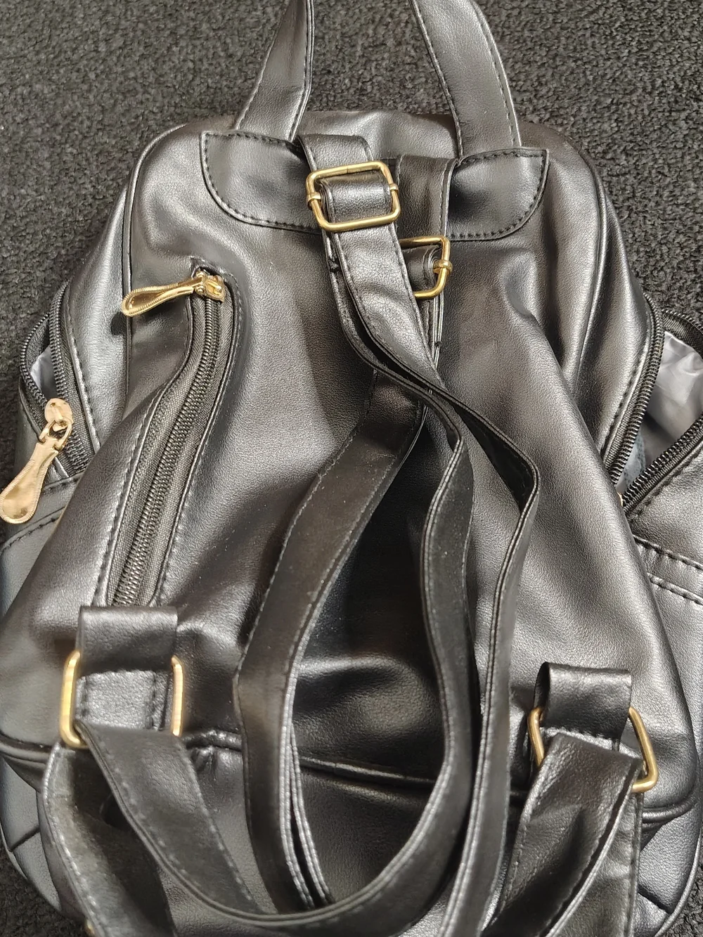 Women’s Mini Black Backpack Purse Gold Hardware Zip Buckle Closure Inner/Outer